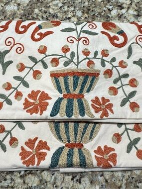 Pottery Barn Suzani Embroidered Floral Pillow Cover Set in Cream, Rust, Sage